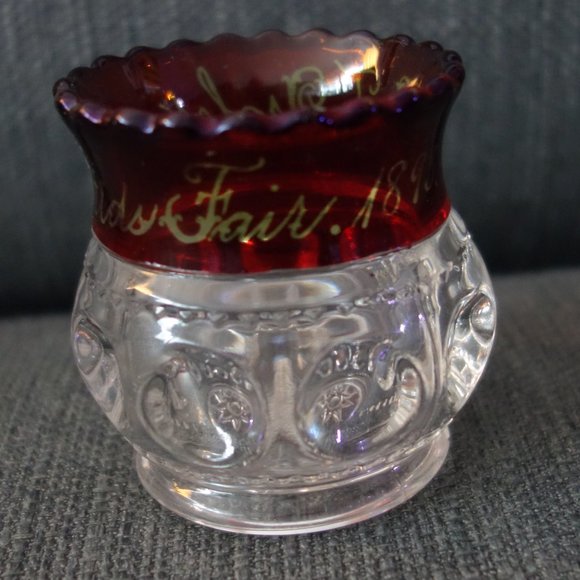 World's Fair 1893 Rub Red Flash Glass Toothpick Holder L.J. Drolen - Picture 1 of 11